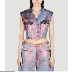 Ganni Red Metaclic Vest Denim Cropped Size 36 or US 6